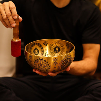 Cuenco Latón puro grabado Yogi - Juego de 4 - Aprox. 3,85 kg