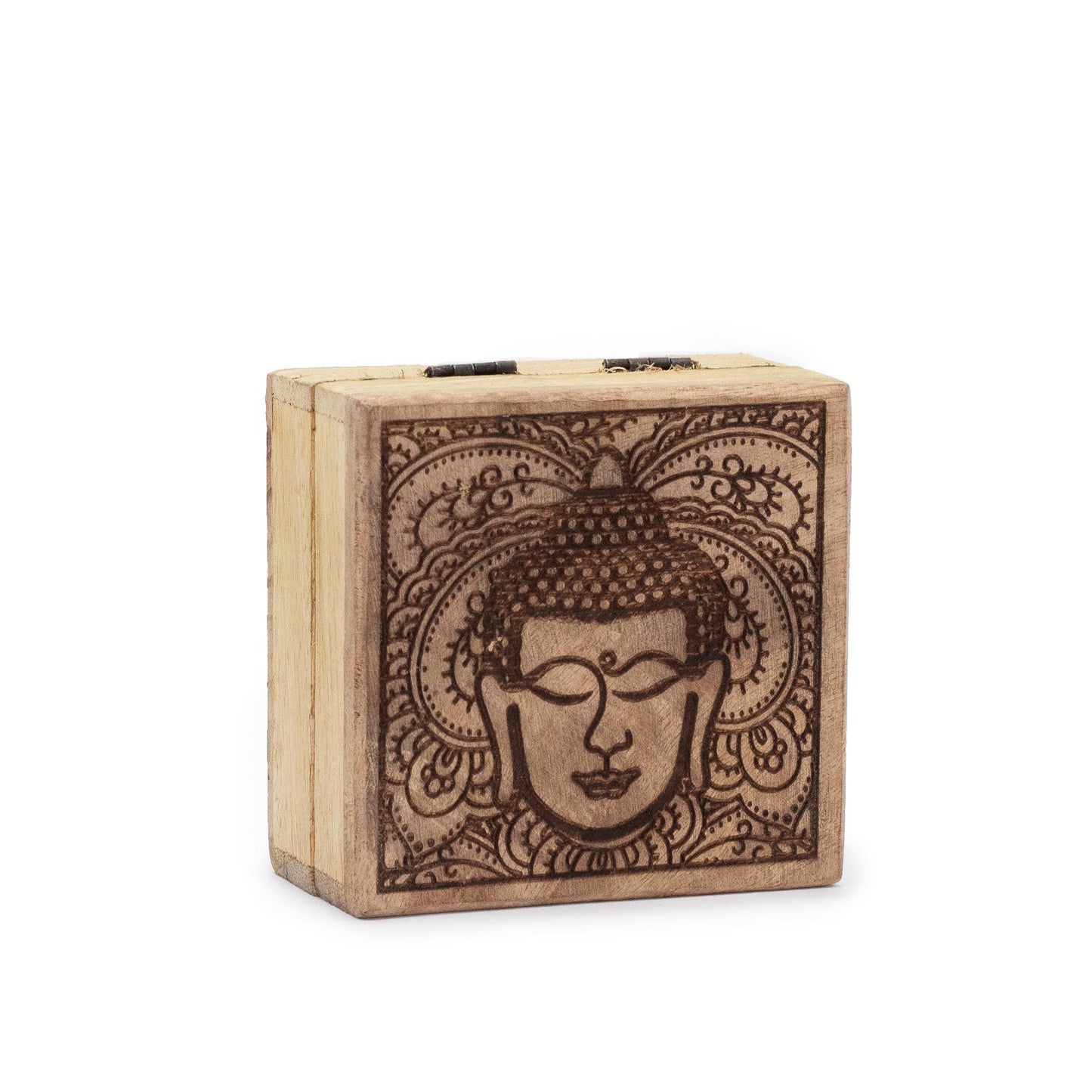 Petite boîte carrée 10 x 10 x 4,2 cm - Visage de Bouddha gravé en noir