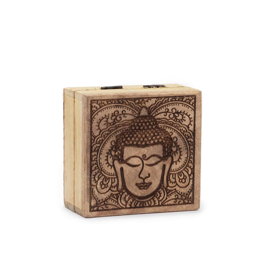 Petite boîte carrée 10 x 10 x 4,2 cm - Visage de Bouddha gravé en noir