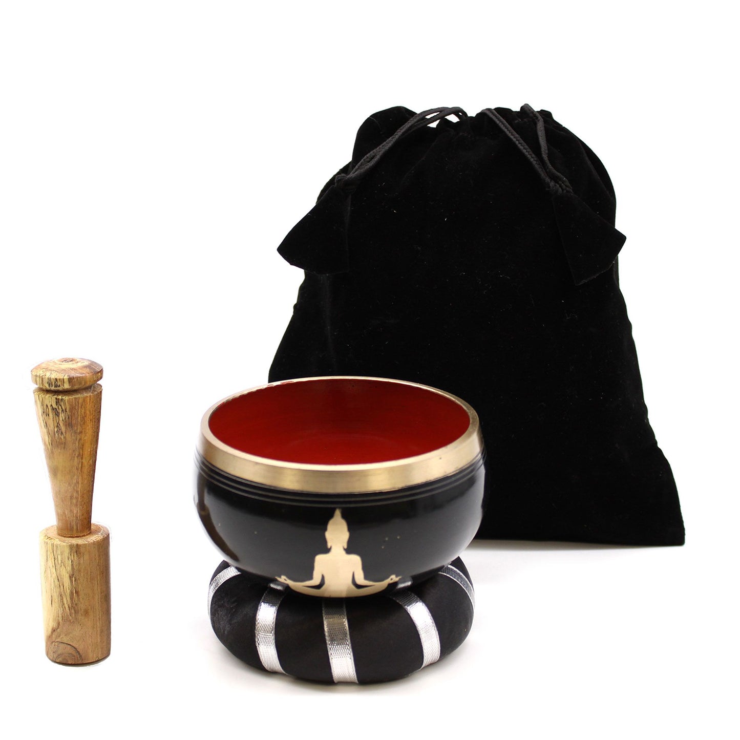 Tibetan Singing Bowl Set - Buddha - Black/Orange 10.7 cm