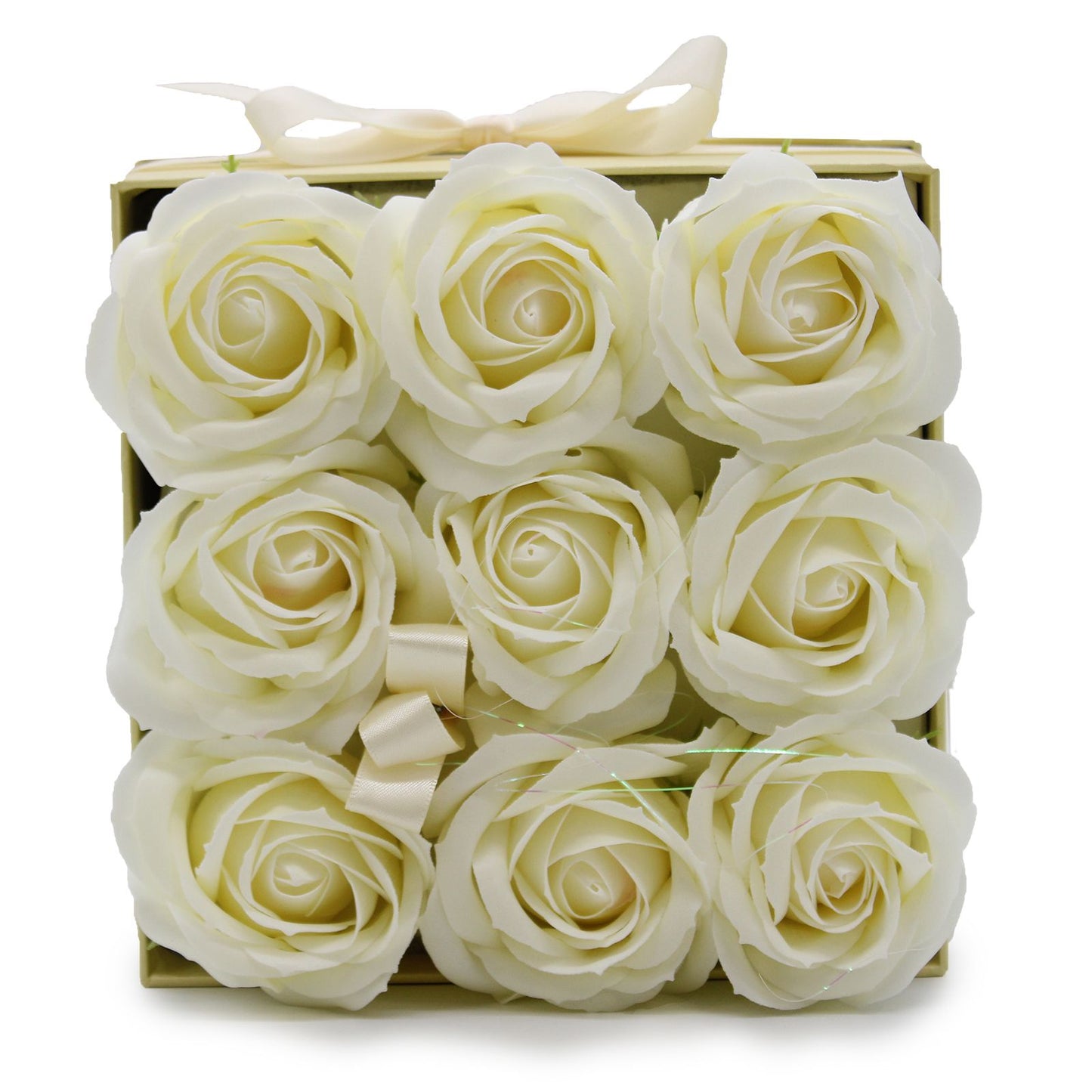 Gift Box - Soap Flower 9 Cream Roses - Square