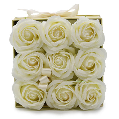 Gift Box - Soap Flower 9 Cream Roses - Square
