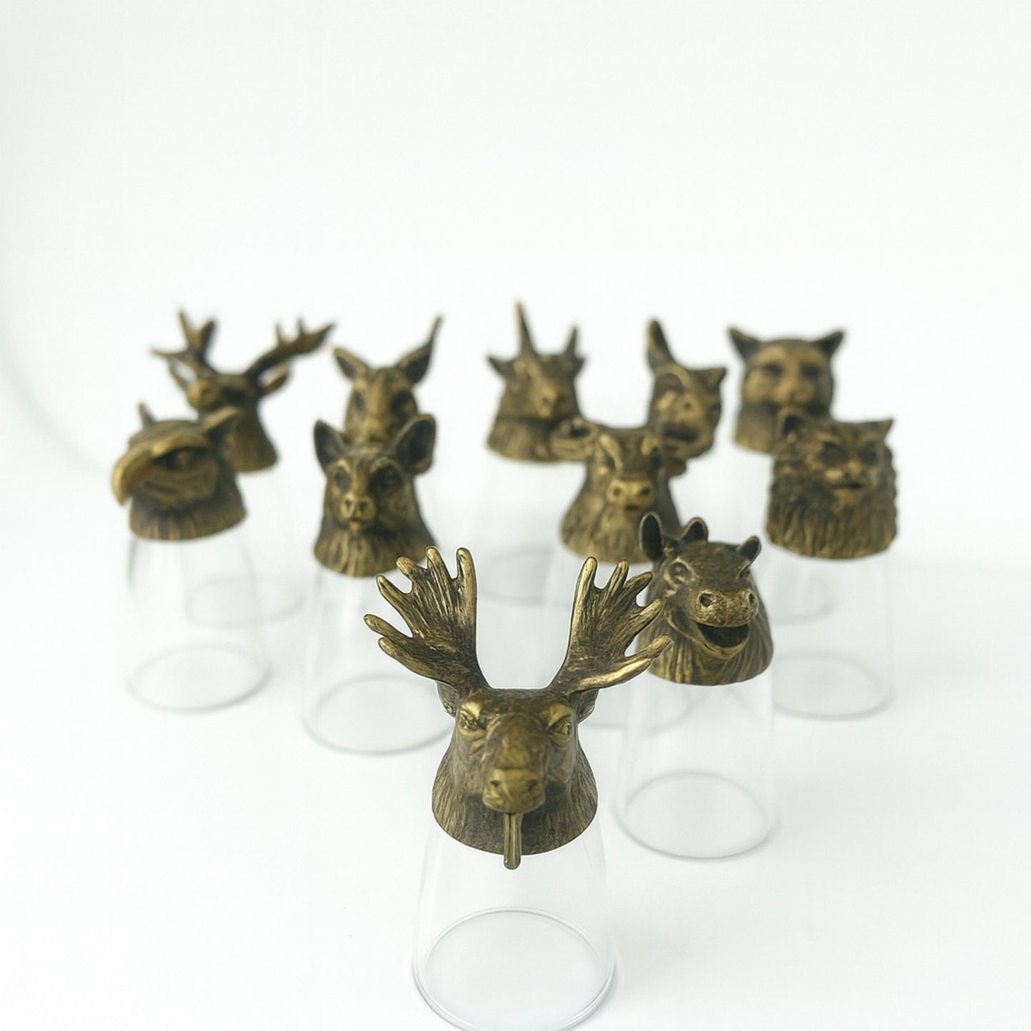 Gift Set of 12 Bottom Up Shot Glasses (25ml) - Forest and Mystical Creatures - Antique Bronze