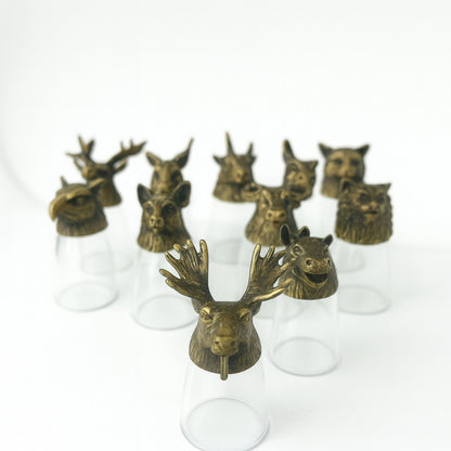 Gift Set of 12 Bottom Up Shot Glasses (25ml) - Forest and Mystical Creatures - Antique Bronze