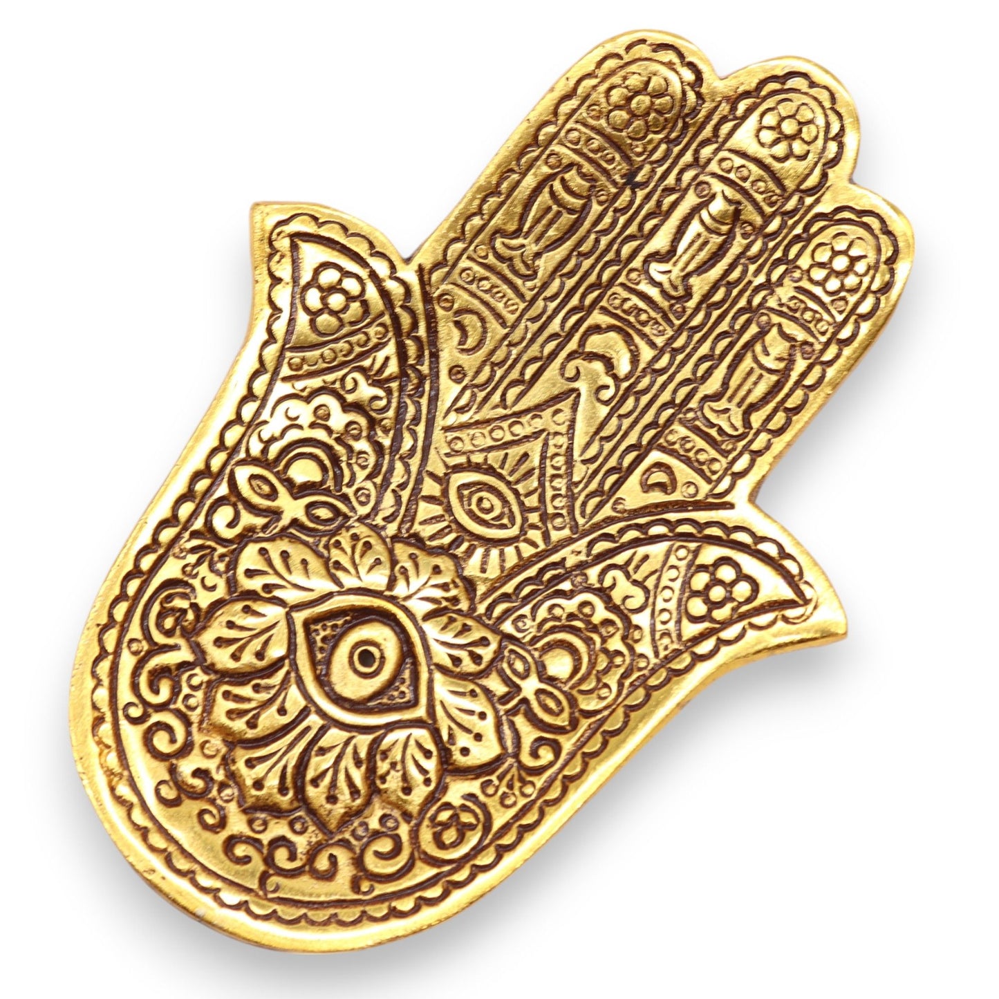 Small Hamsa Incense Holder Gold Aluminum 13x5.5cm