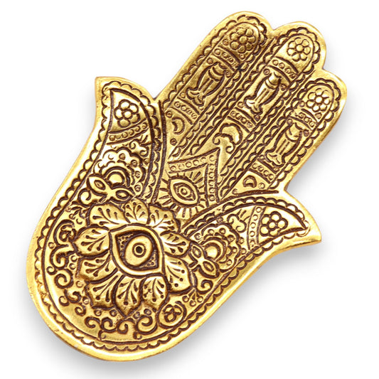 Small Hamsa Incense Holder Gold Aluminum 13x5.5cm