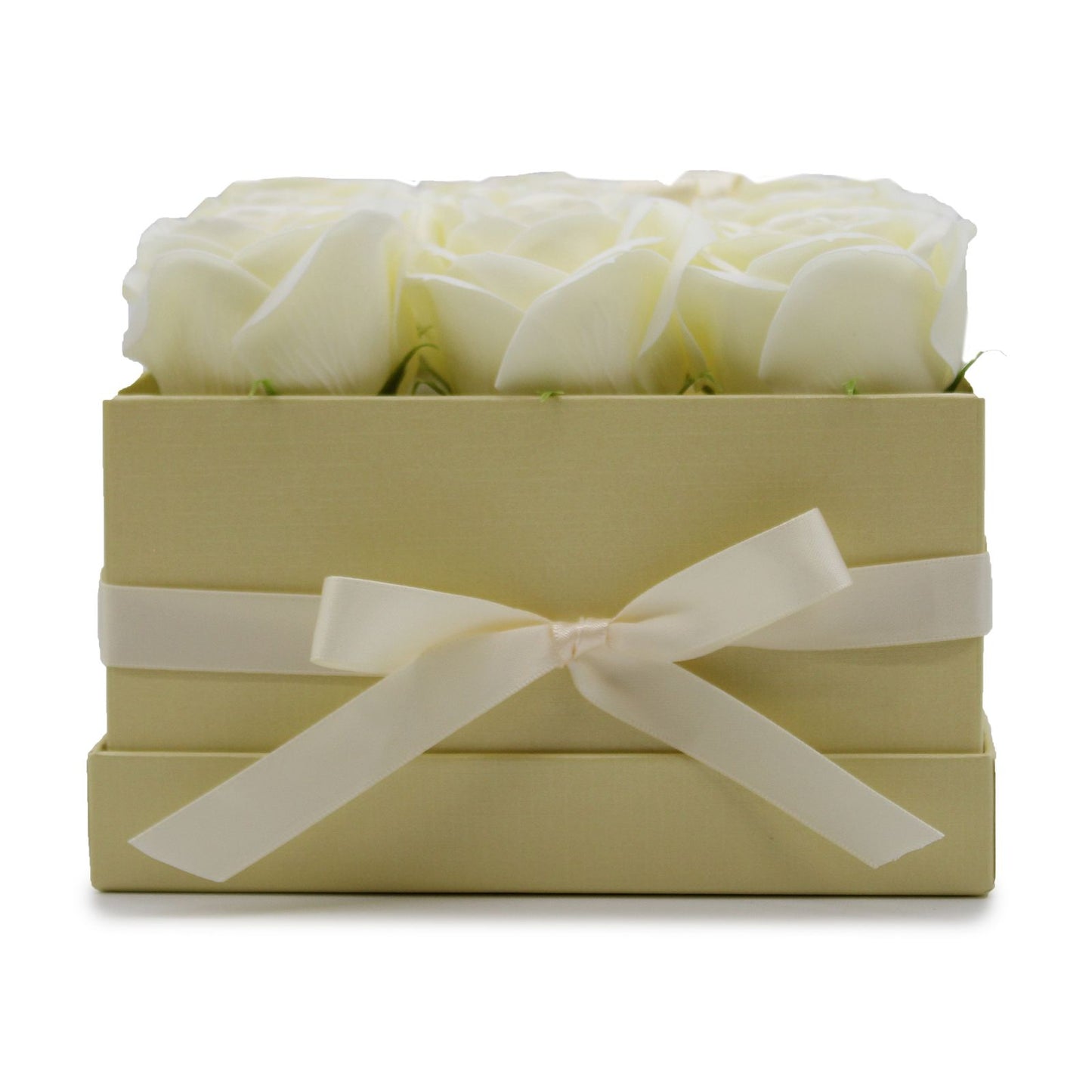 Gift Box - Soap Flower 9 Cream Roses - Square