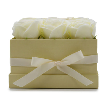 Gift Box - Soap Flower 9 Cream Roses - Square