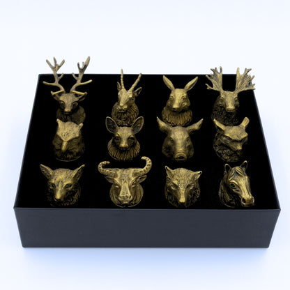 Gift Set of 12 Bottom Up Shot Glasses (25ml) - Forest and Mystical Creatures - Antique Bronze