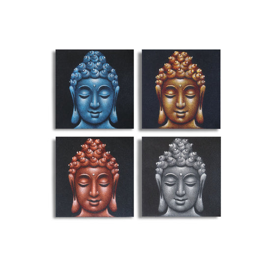 Set of 4 Buddha Head Details in Sand 30x30cm