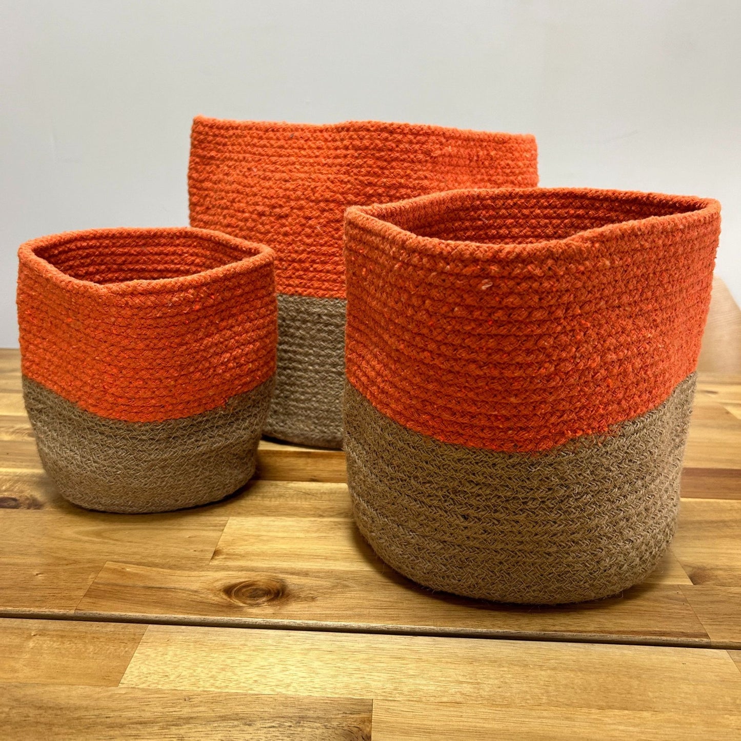 Set de 3 Cestas de Algodón y Yute - Naranja
