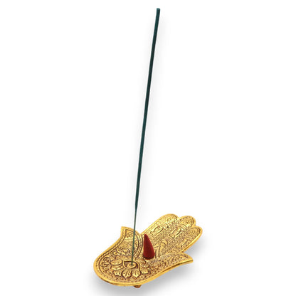 Small Hamsa Incense Holder Gold Aluminum 13x5.5cm