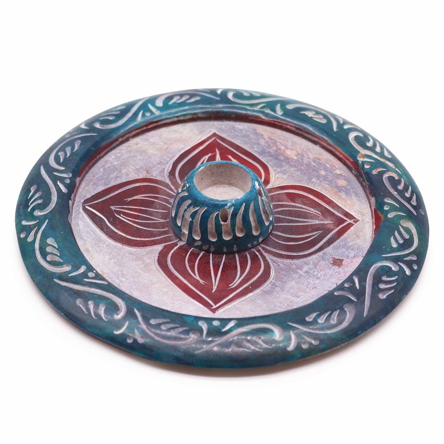 Soapstone Disc Incense Holder 12cm - Four Petals (cone and incense holder)