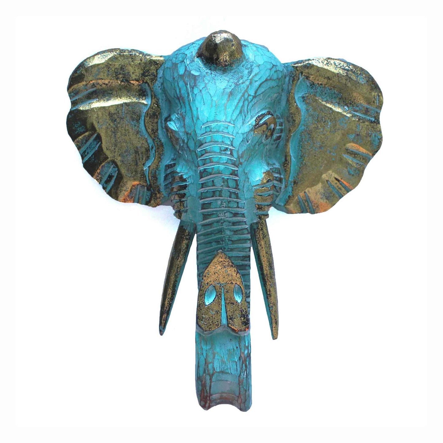 Grande tête d'éléphant - Or et turquoise