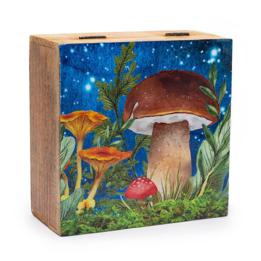Grande boîte carrée 15x17,5x8cm - Motif champignon bleu sarcelle