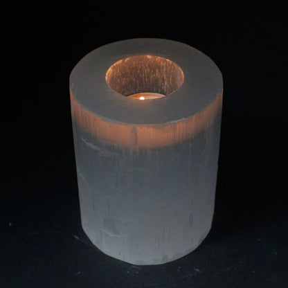 Selenite cylinder candlestick - 10 cm