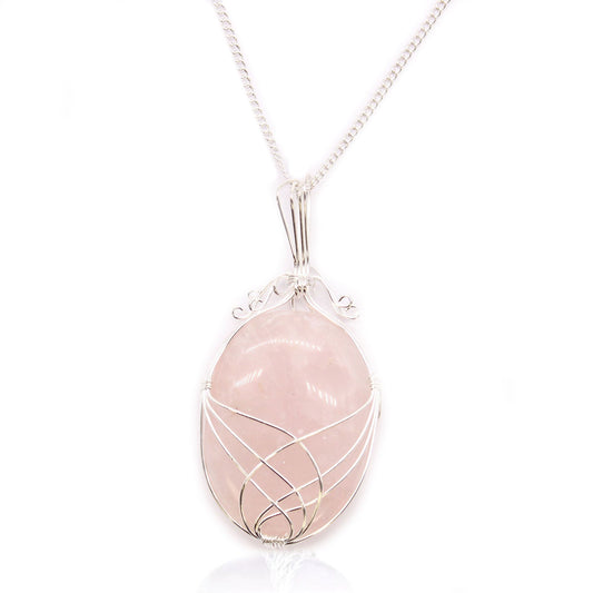 Cascade Wrapped Gemstone Necklace - Raw Rose Quartz