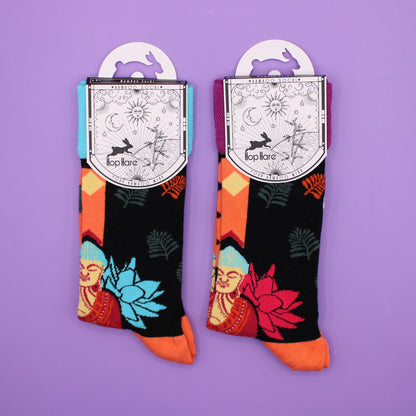 Hop Hare Bamboo Socks (S/M) - Blue Buddha &amp; Lotus