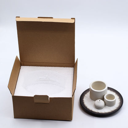 Ceramic holder for Palo Santo and Incense - Mandala - White and Gray