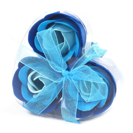 Set of 3 Soap Flowers Heart Box - Blue Roses