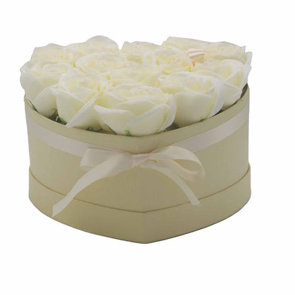 Gift Box - Soap Flower 13 Cream Roses - heart