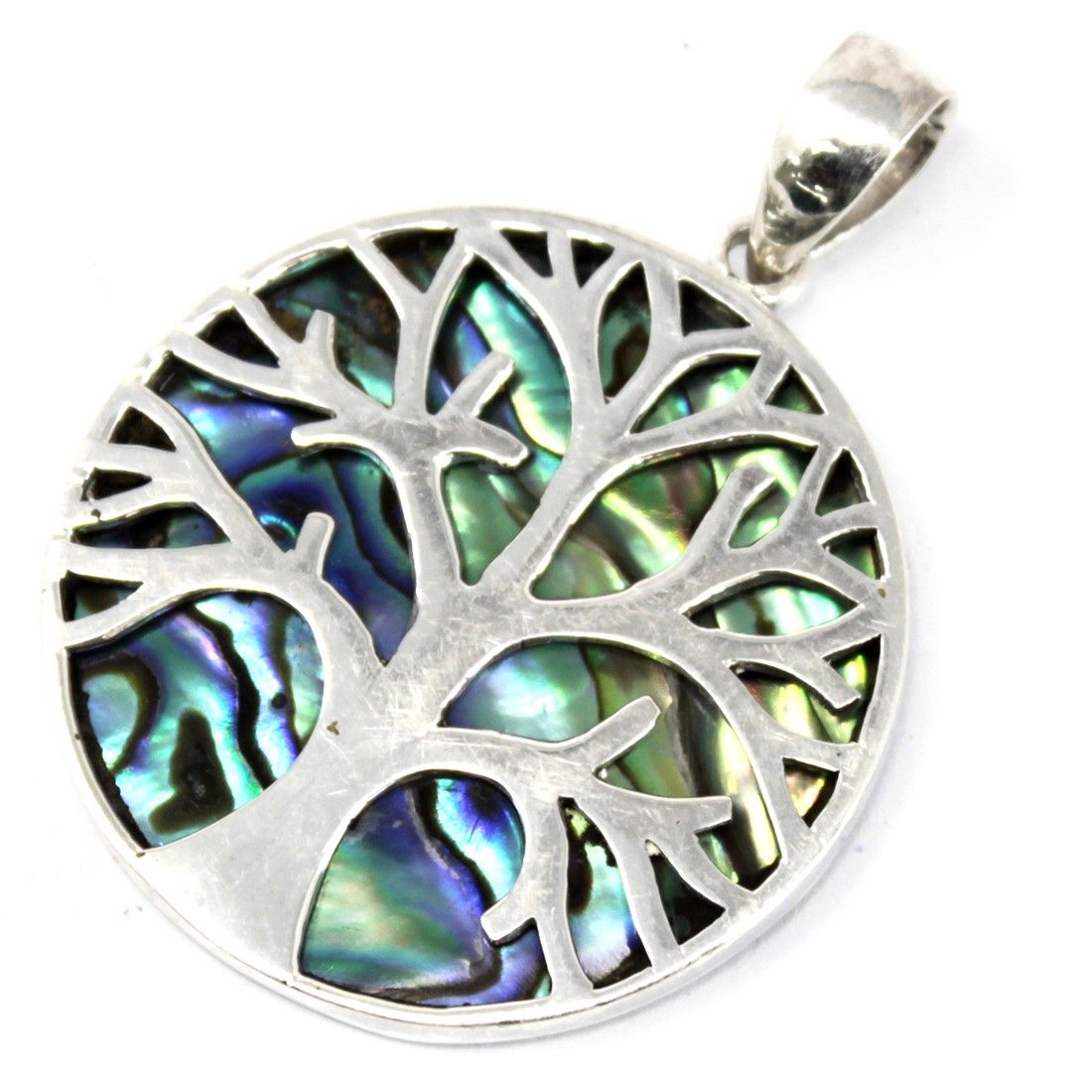 Silver Tree of Life Pendant 30mm - Abalone