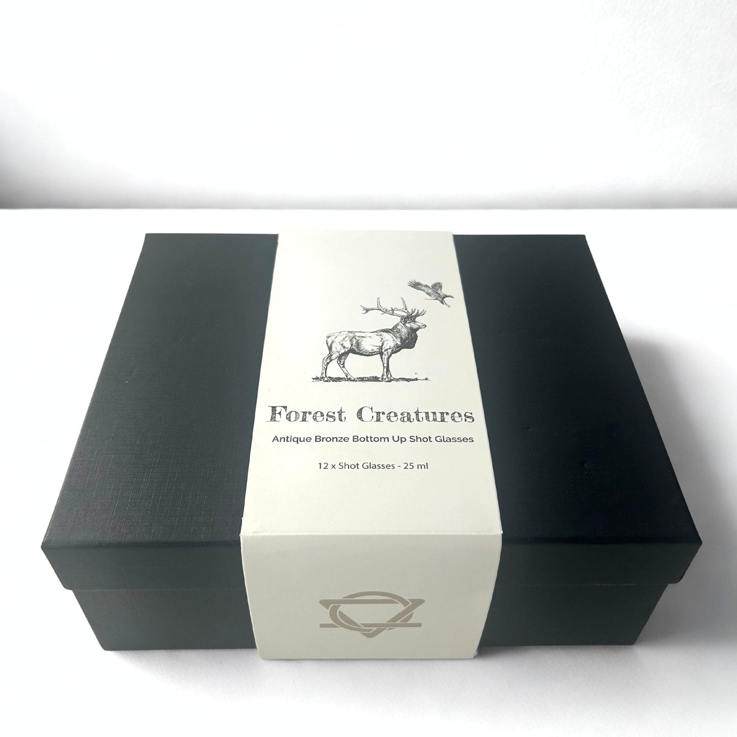 Gift Set of 12 Bottom Up Shot Glasses (25ml) - Forest and Mystical Creatures - Antique Bronze