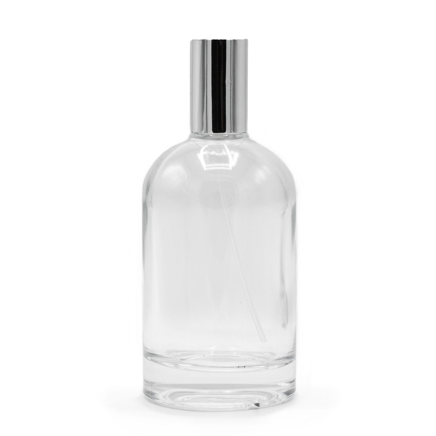 100ml thick round bottle, silver spray and cap