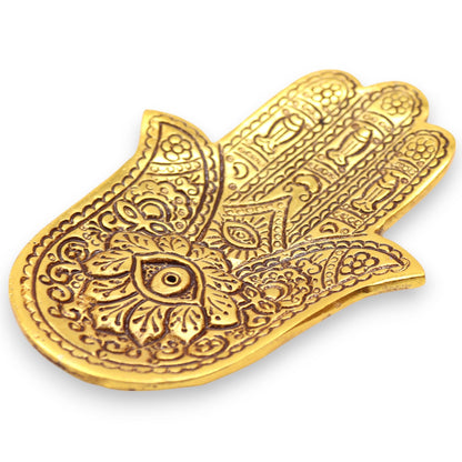 Small Hamsa Incense Holder Gold Aluminum 13x5.5cm