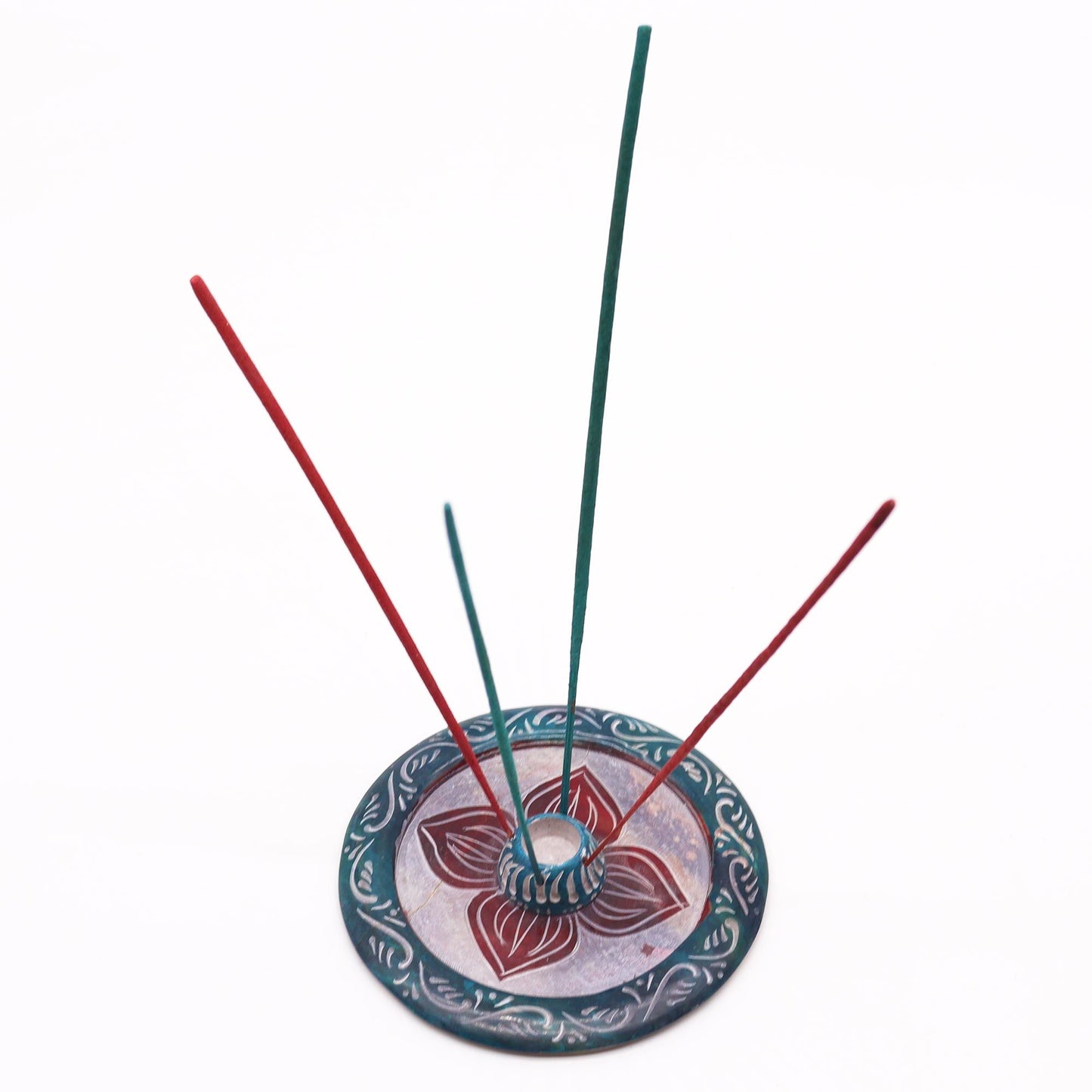 Soapstone Disc Incense Holder 12cm - Four Petals (cone and incense holder)