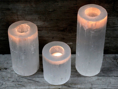 Selenite cylinder candlestick - 15 cm