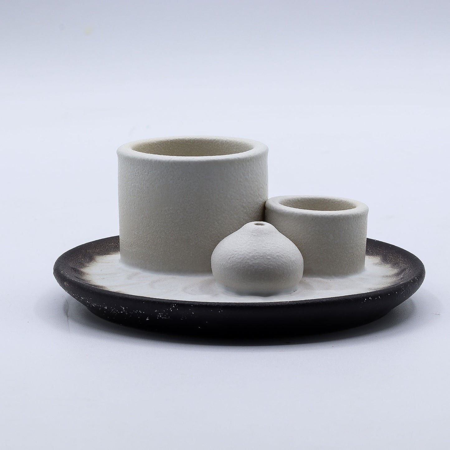 Ceramic holder for Palo Santo and Incense - Mandala - White and Gray