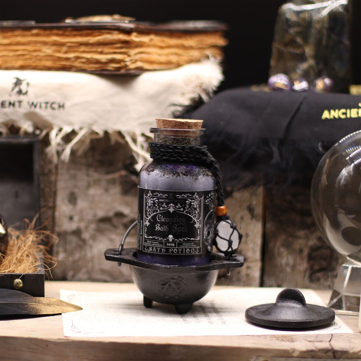 Ancient Witch Bath Spell, Potion and Rock Crystal Amulet - Purification