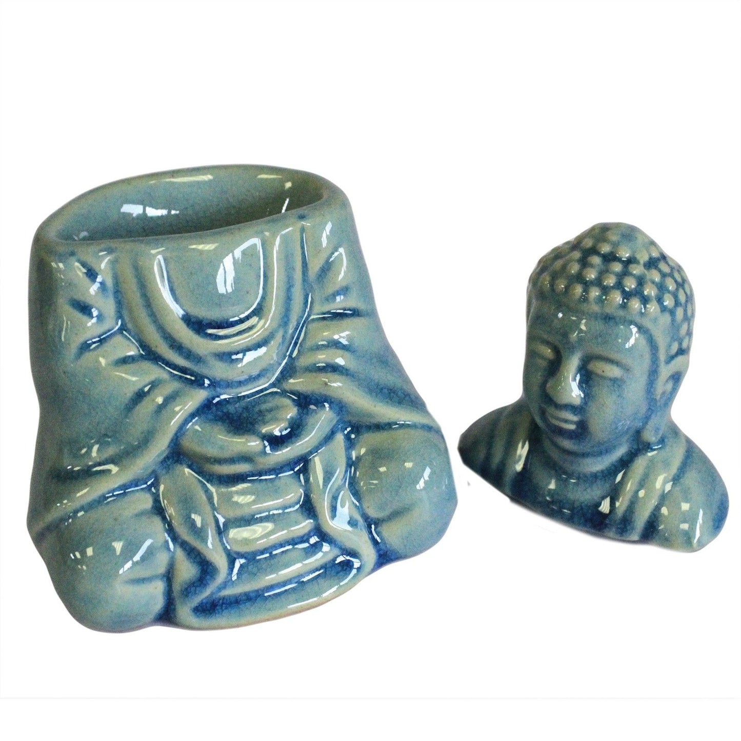 Seated Buddha Oil Burner - Blue