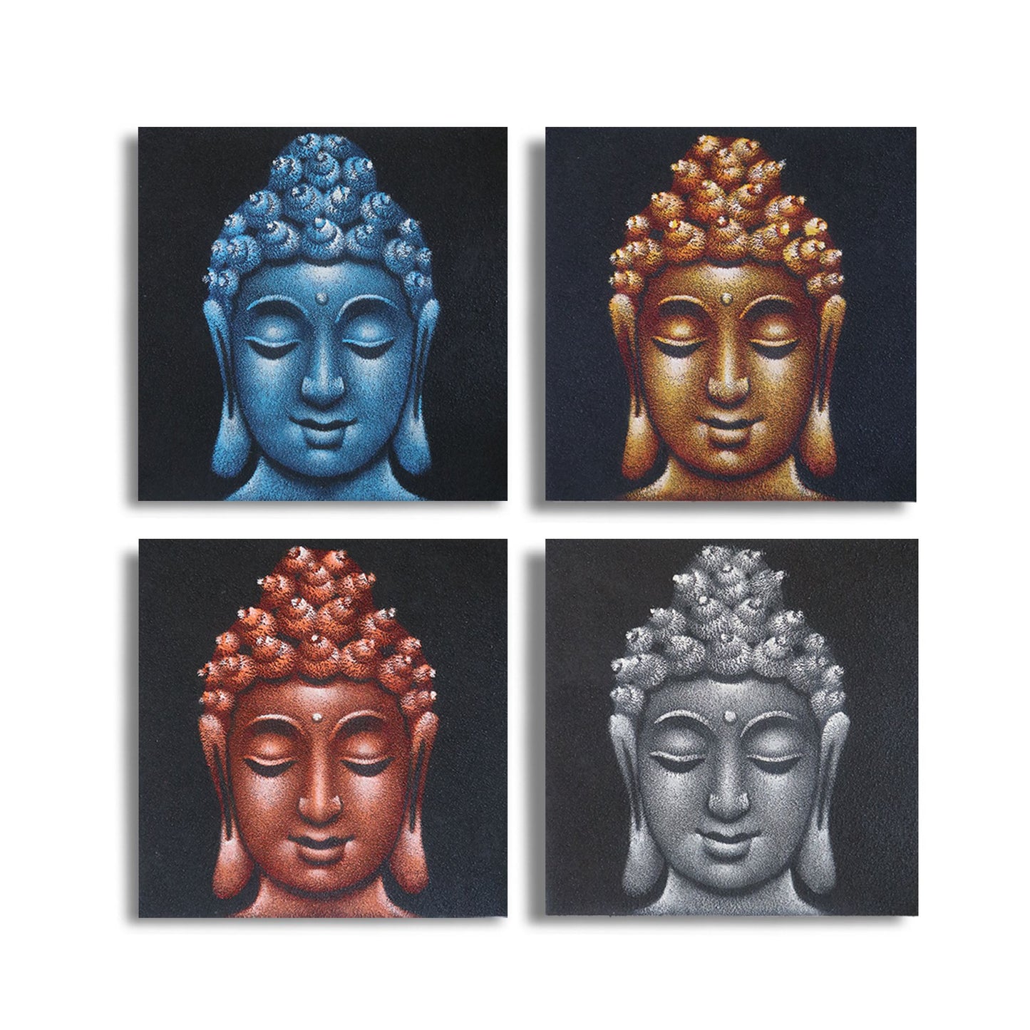 Set of 4 Buddha Head Details in Sand 40x40cm