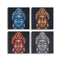 Set of 4 Buddha Head Details in Sand 40x40cm