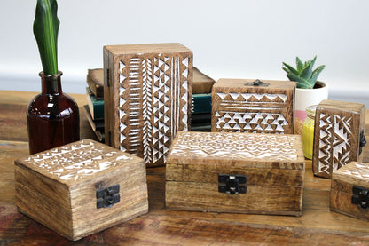 Caja de Madera Blanca - 6x4 Aztec Design