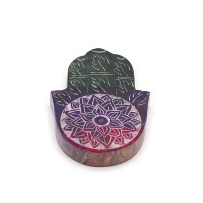Soapstone Hamsa Incense Holder 9x6cm - Lotus Flower