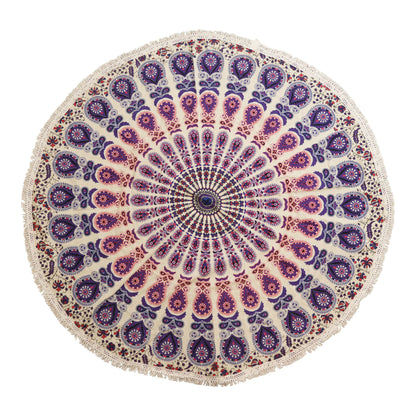 Pequeño Mandala Redondo de Algodón (130 cm) - Púrpuras del pavo real