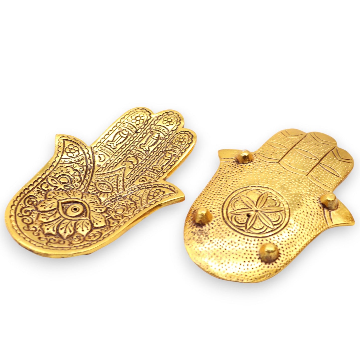 Small Hamsa Incense Holder Gold Aluminum 13x5.5cm