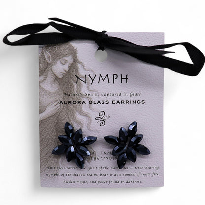 Vintage Crystal Earrings - Flowers - Jet Black