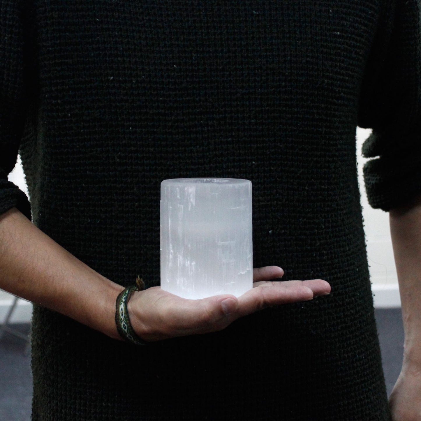 Selenite cylinder candlestick - 10 cm