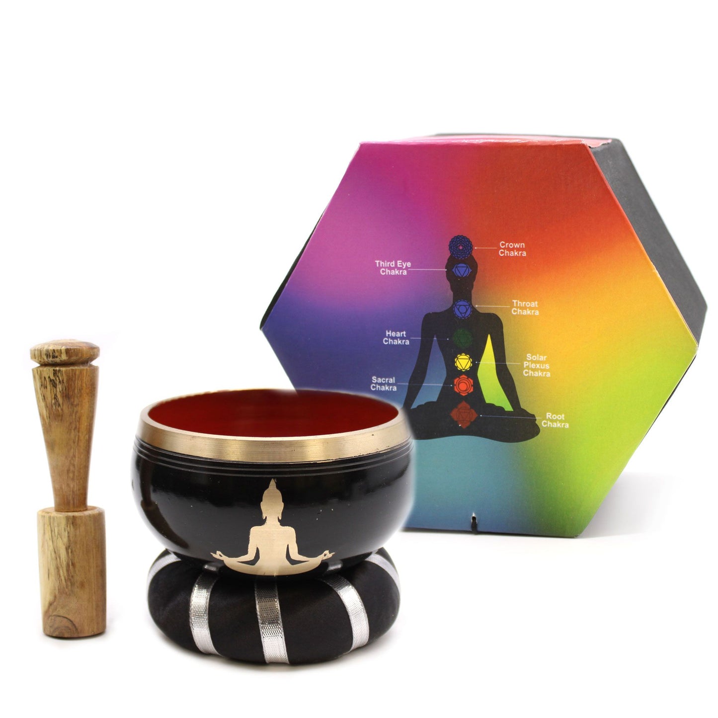 Tibetan Singing Bowl Set - Buddha - Black/Orange 10.7 cm