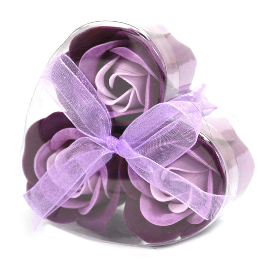 Set of 3 Soap Flowers Heart Box - Lavender Roses