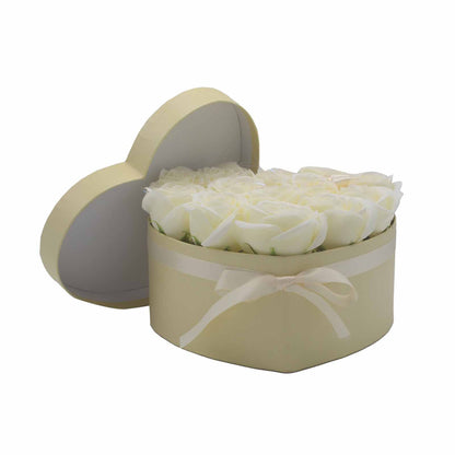Gift Box - Soap Flower 13 Cream Roses - heart