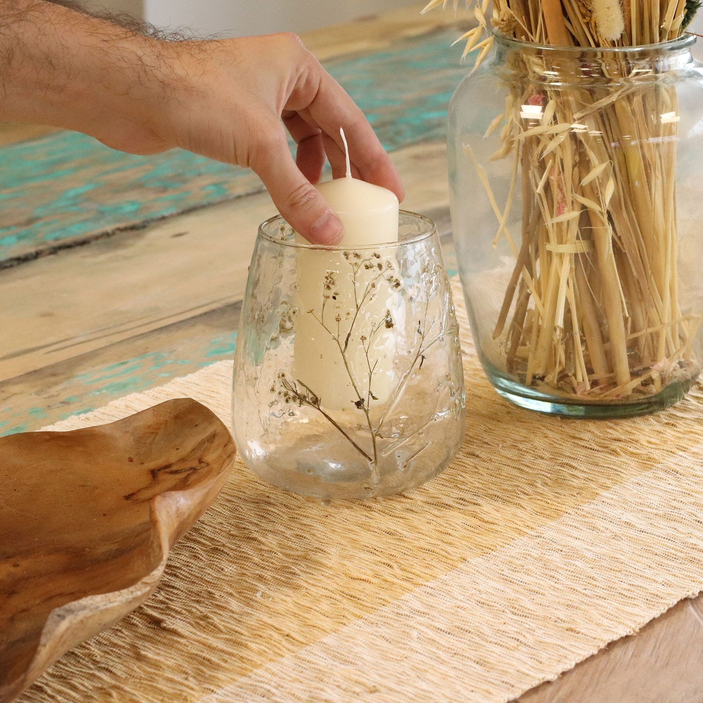 Portavelas de Vidrio floral natural - Jarrón - Margarita  - (12x11cm)