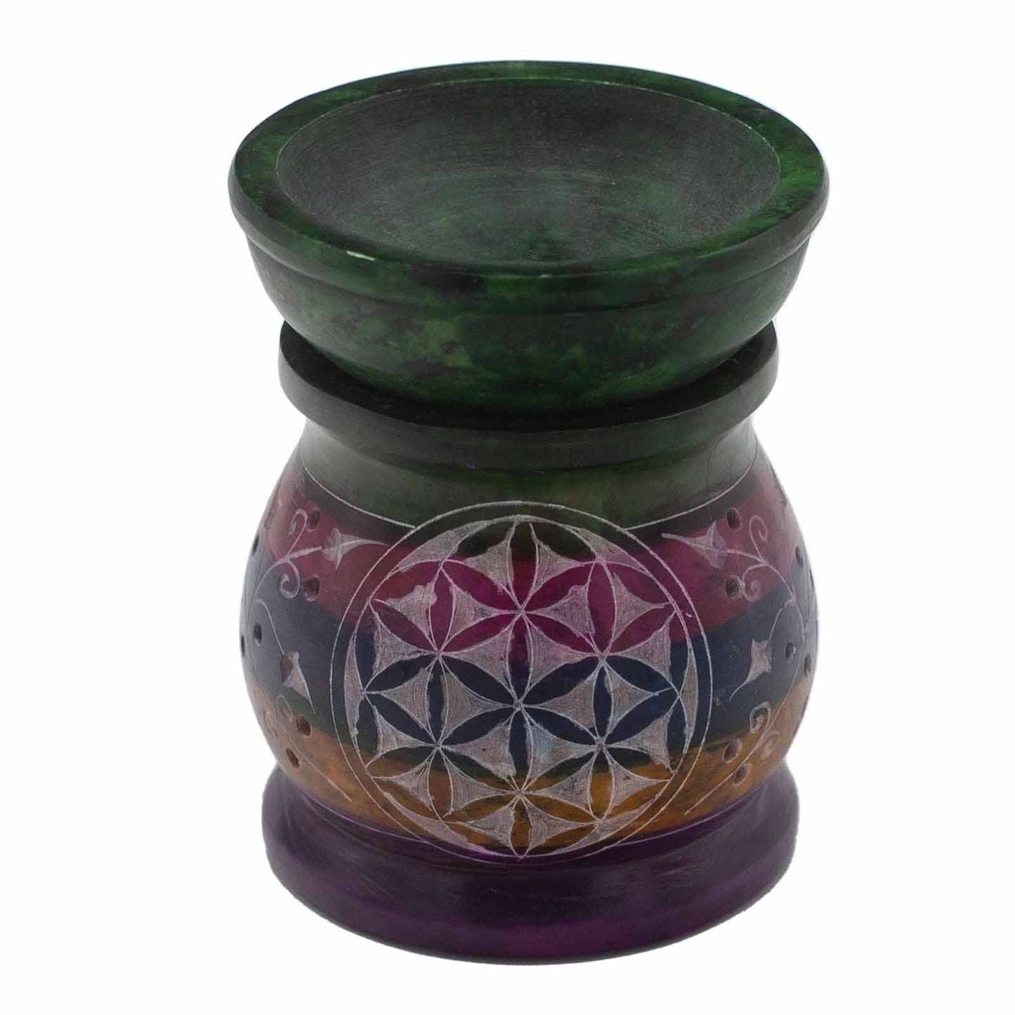 Soapstone Oil Burner 10cm - Flower of Life - Five Colors