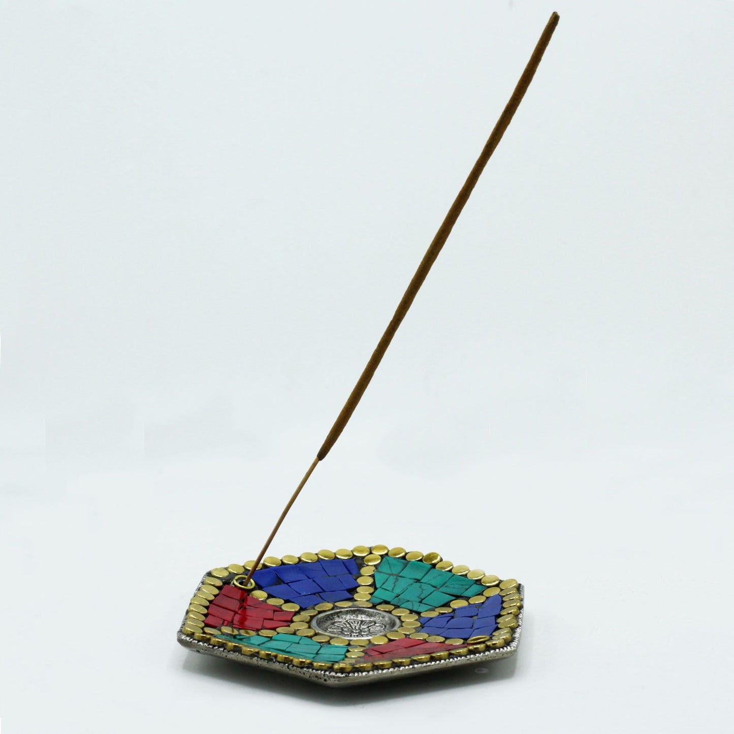 Hexagonal Plate Tibetan Decoration Incense Holder Cone and Stick