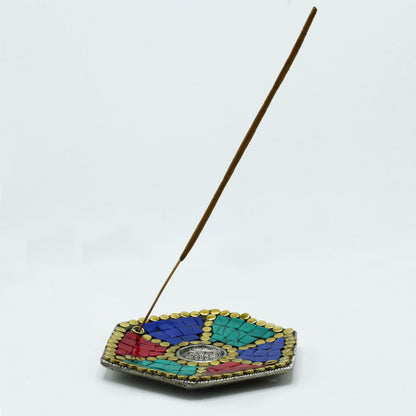 Hexagonal Plate Tibetan Decoration Incense Holder Cone and Stick