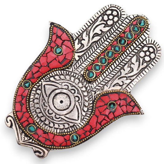 Small Red and Green Hamsa Incense Holder 13x5.5cm